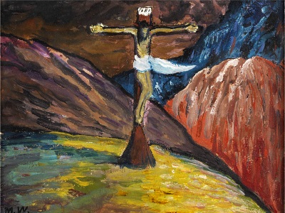painting of Jesus on the cross